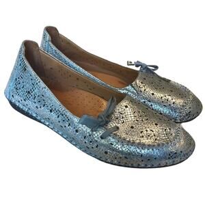 PHANY Womens Leather Mocs Shoes Loafers Flats EU 37 US 6.5 Metallic Blue Silver